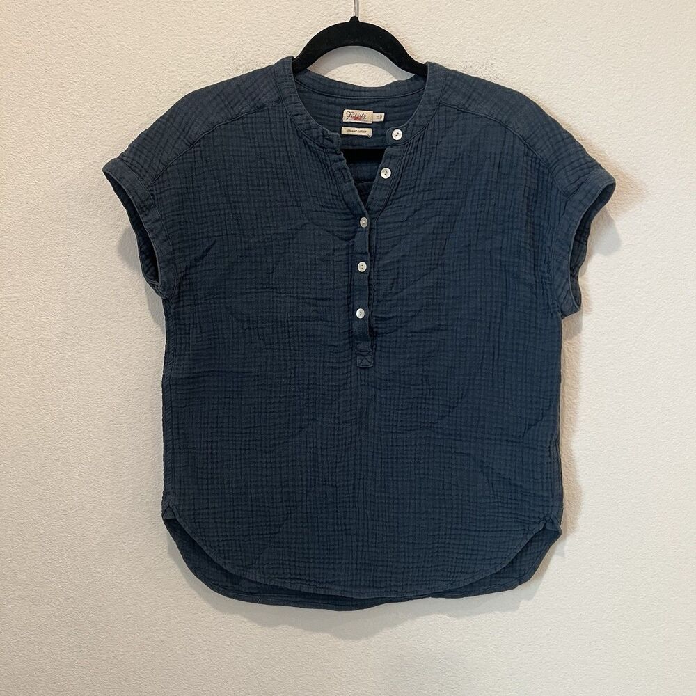 Faherty Dream Cotton Gauze Desmond Top Navy Blue Organic Tee